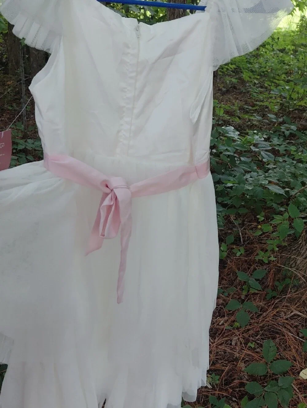 Biscotti White Formal Dress with Pink Floral Embroidery